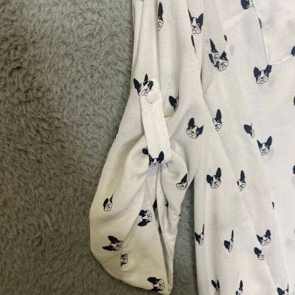 Torrid womens 1 button up sheer roll tab novelty puppy geometric lightweight - Picture 4 of 10